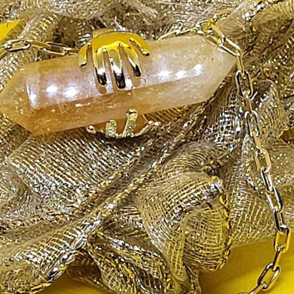 New, Stamped, Made in Brazil Citrine Pendant Necklace in Goldtone - Picture 3 of 5